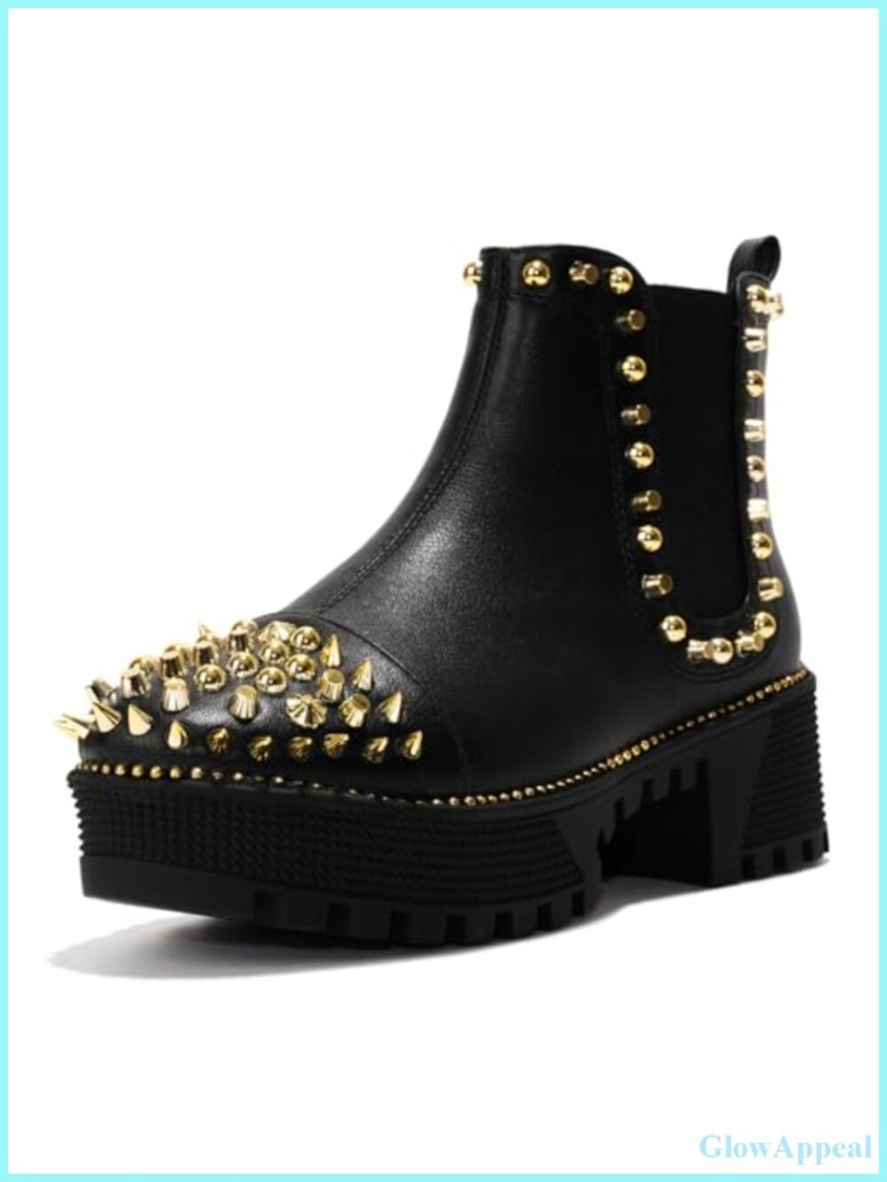 Spiky Platform Combat Boots with Gold Studs - Pull On